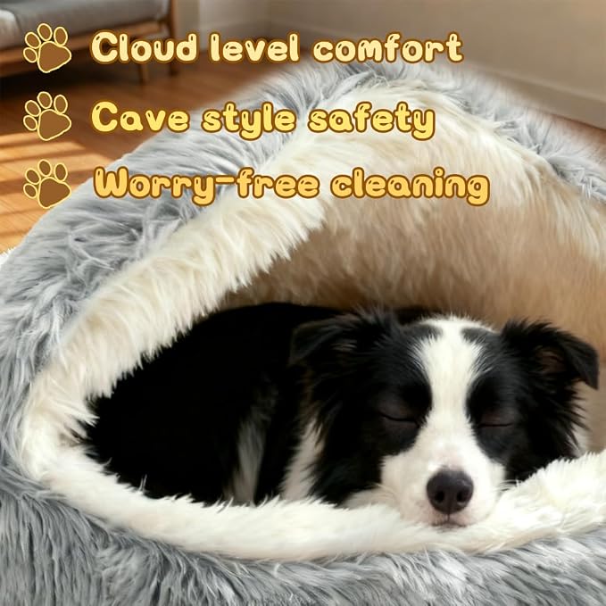 ShinHye Round Plush Fluffy Hooded Cat Bed Cave, Cozy - Image 4