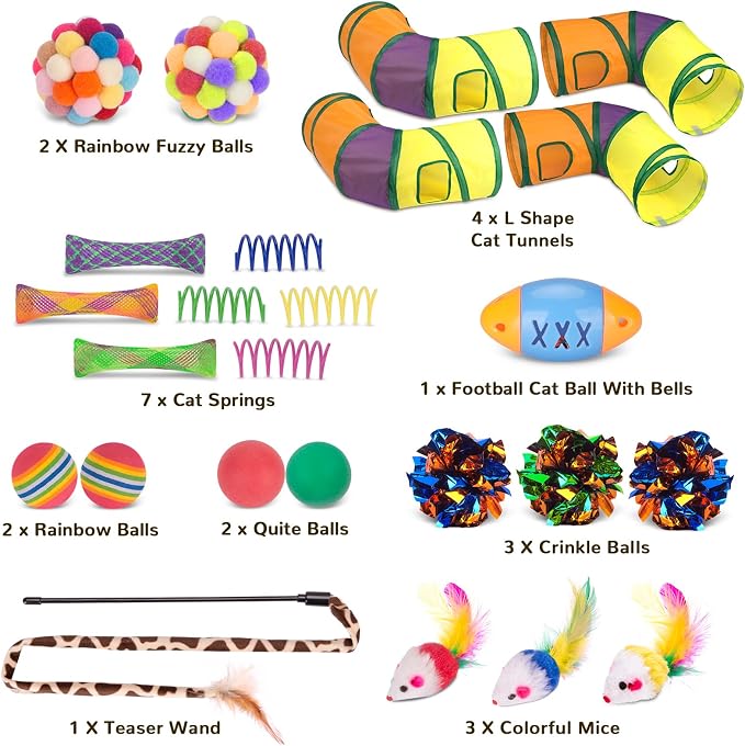 Retro Shaw 25Pcs Cat Toys with Kitten Tunnels, Interactive Kitty Toys - Image 3