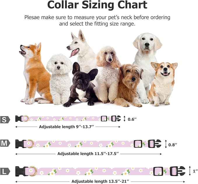 Cotton Handmade Dog Collar Cute and Distinctive Patterns White Flower