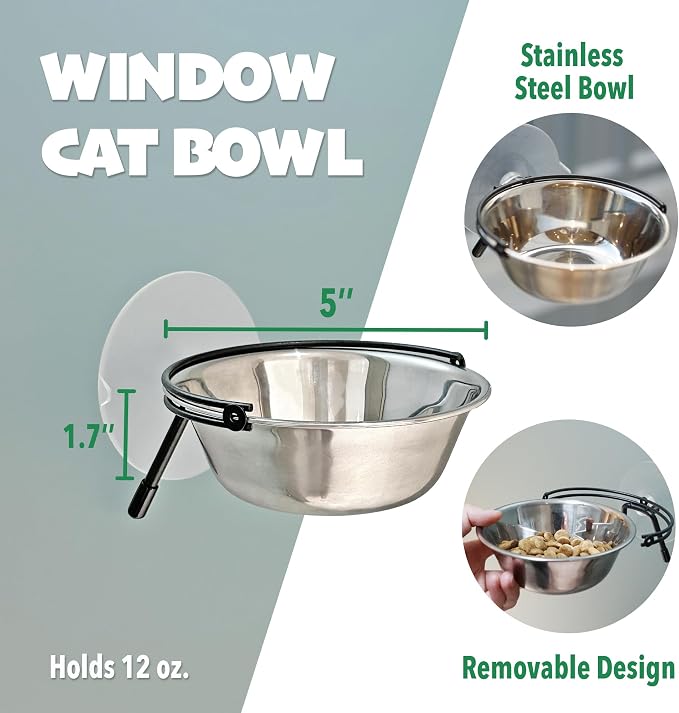 PETKARAY Window Bowls for Indoor Cats, 12 Ounces Food Bowl for Window, Dog - Image 2