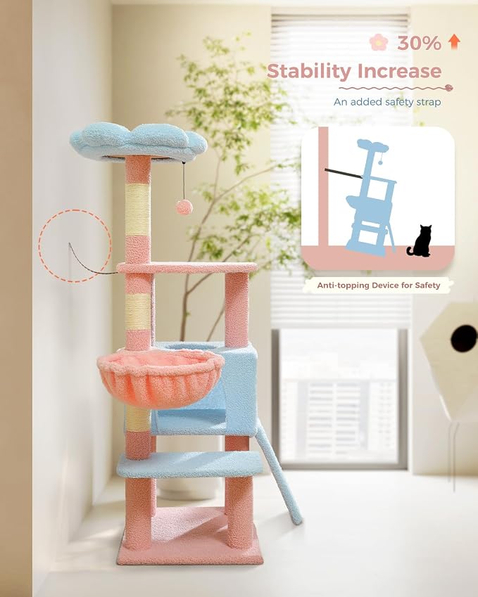 Flower Cat Tree 47.2" Multi-Level Cat Tower - Image 5
