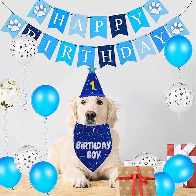Dog Birthday Bandana Set, HBD Party Supplies - Image 2