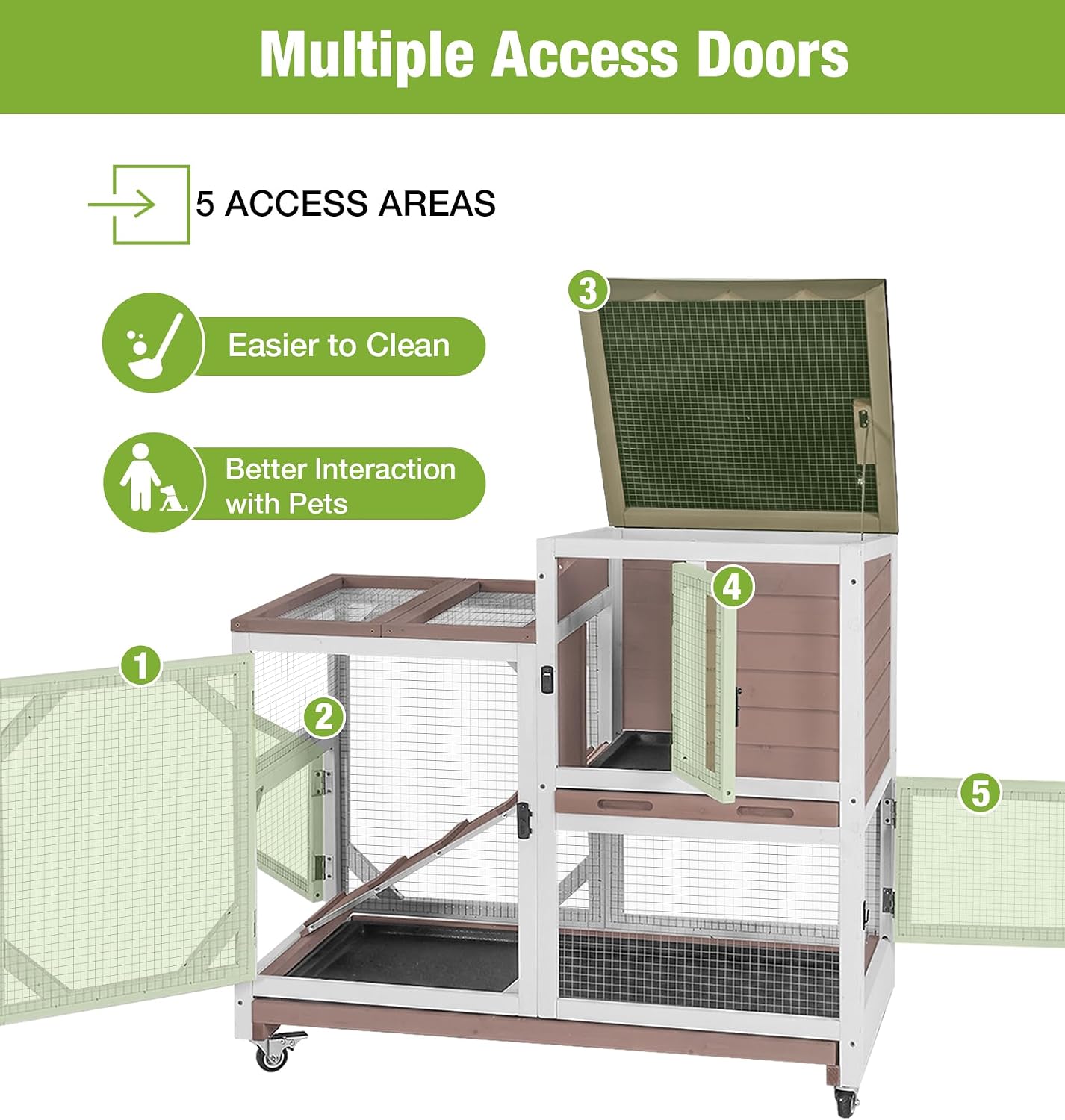 GUTINNEEN 2-Story Rabbit Cage with 4 Swivel Casters, Brown - GlobalHabitat Supply