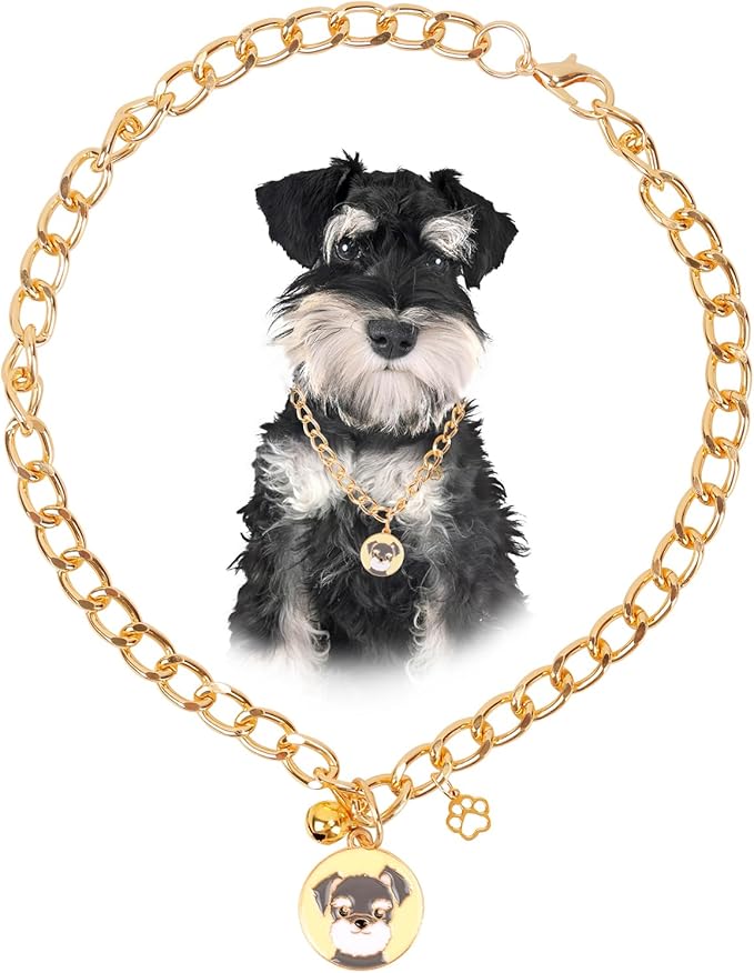 HOWWFALY Dog Collar and Cat Chain Necklace Stainless Steel Adjustable 18K Gold by HOWWFALY