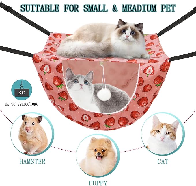 JSPYFITS Cat Cage Hammock with Ball, Double Layer Hanging Adjustable Soft Pet - Image 2