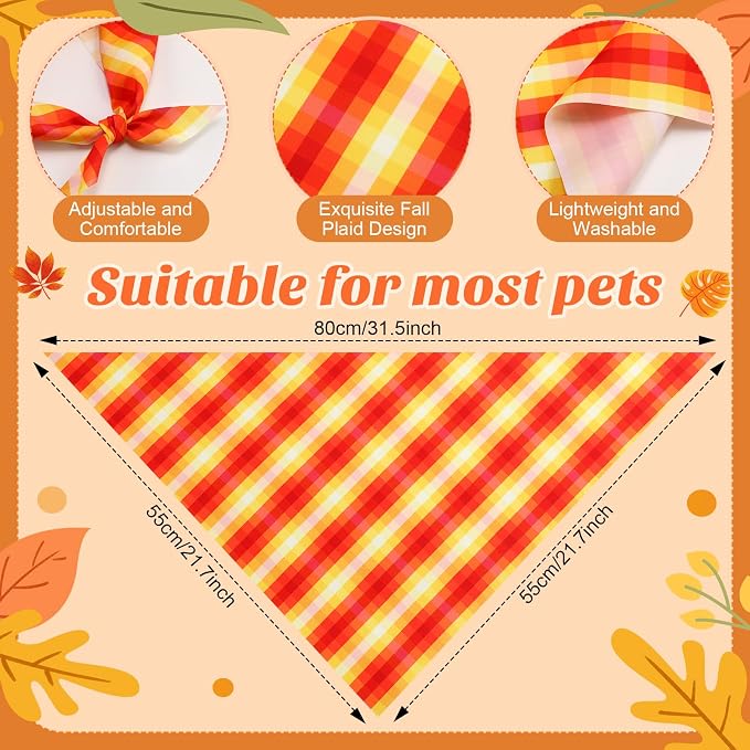 Weewooday 50 Pcs Thanksgiving Fall Dog Bandanas Bulk Plaid Bandanas - Image 3