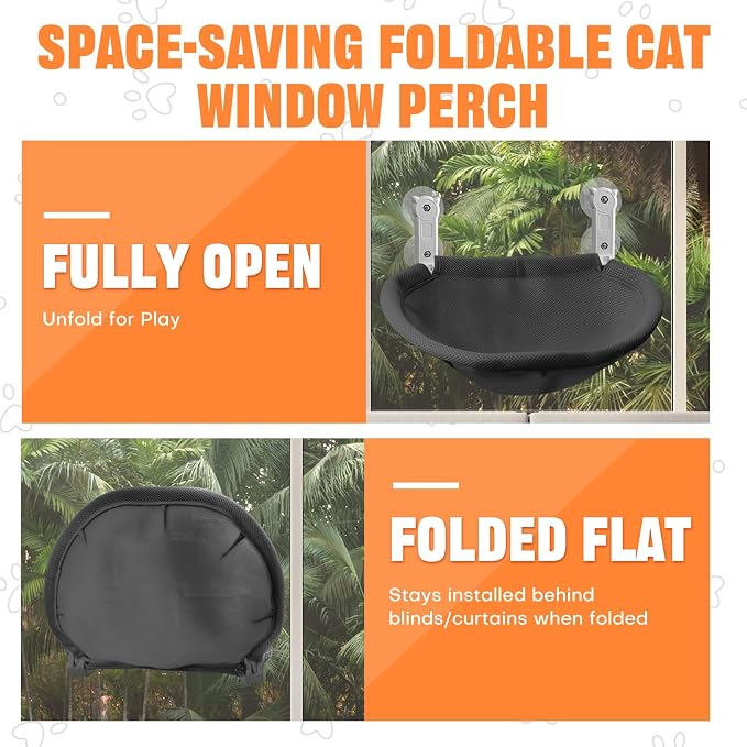 Homegroove Cat Window Perch, 18 x 12 Inch Foldable Cat Hammock - Image 6