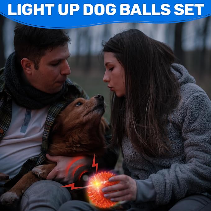 6 Pack 3.5" Light Up Squeaky Dog Toy Balls, Spiky Dog Balls - Image 3