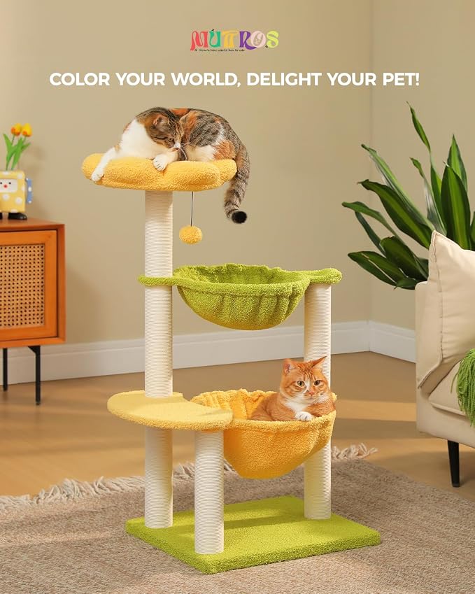 Flower Cat Tree with 2 Large Hammocks, 37.4" Small Cat Tower - Image 8