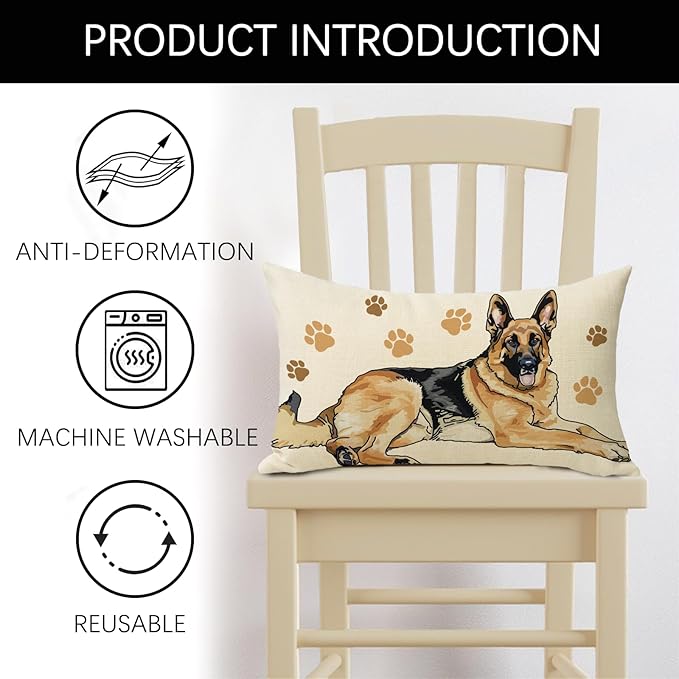 German Shepherd Dog Lumbar Decorative Throw Pillow Cover 12 x 20, Rectangular - Image 2