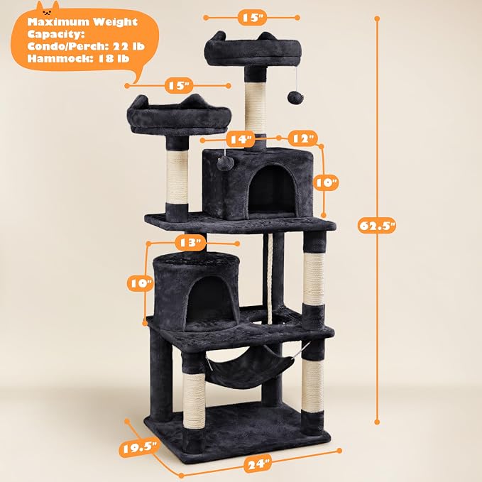 Topeakmart 62.2 inches Cat Tree, Cat Tower w/Double Condos, Scratching Posts & - Image 7