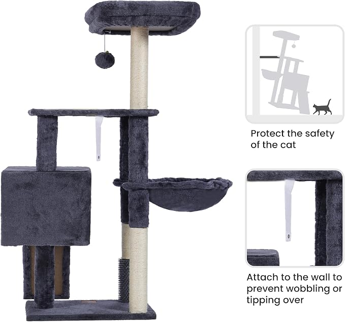 Heybly Cat Tree with Cat Self Groomer Brush, Cat Tower Condo - Image 5