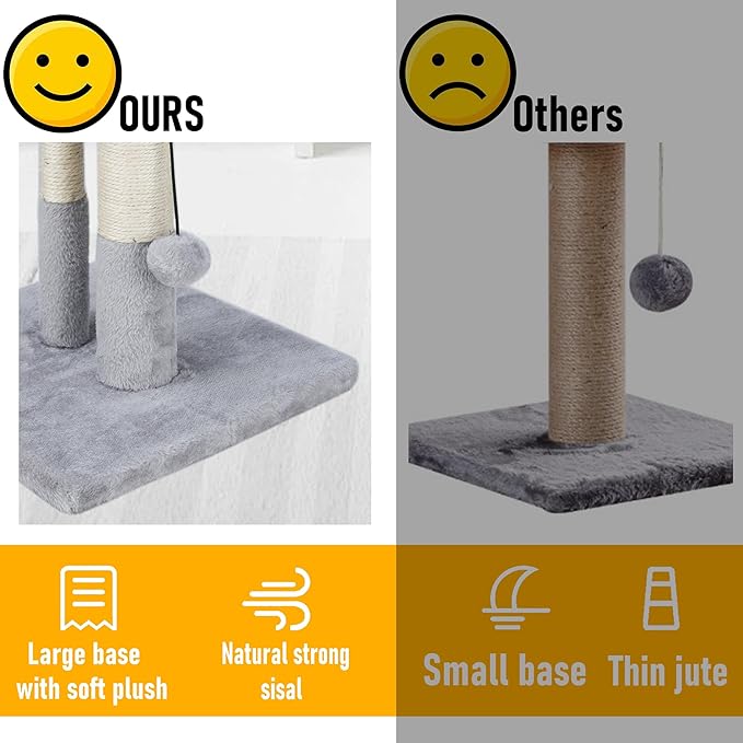 Dimaka Tall Cat Scratching Post, Double Lower Posts Extra Stable Cat Post Tree - Image 6