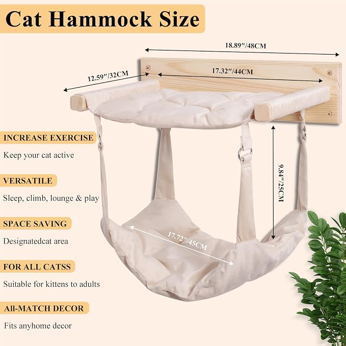 JSPYFITS Wooden Cat Wall Hammock, 18.9 x 12.6 Inch Double Layer Cat Furniture - Image 4