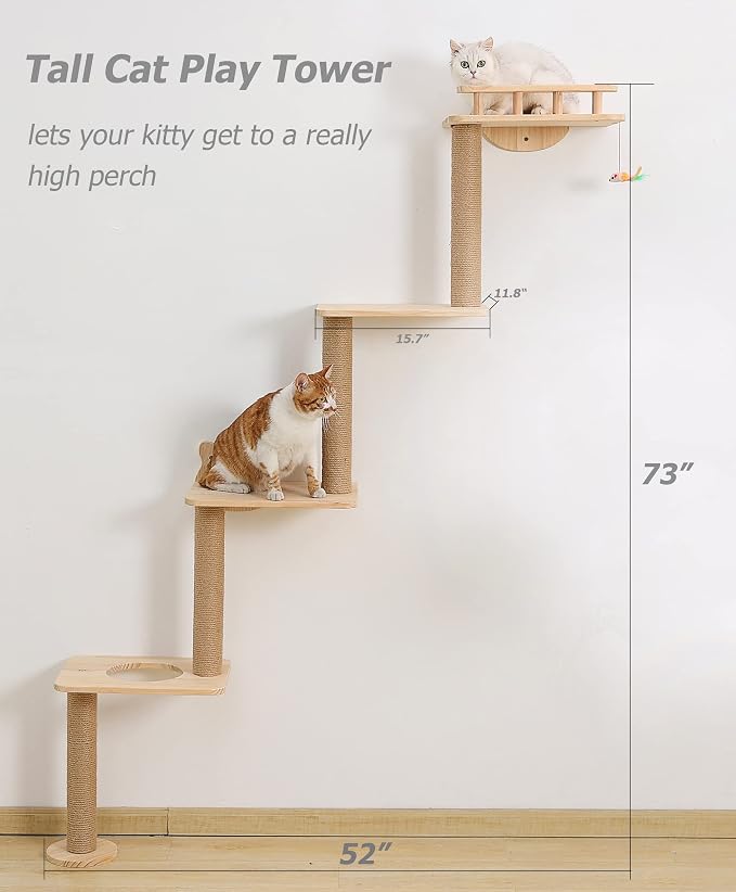 Cat Tree Wall Mounted with 4 Levels Shelves, Perching and Lounging - Image 5