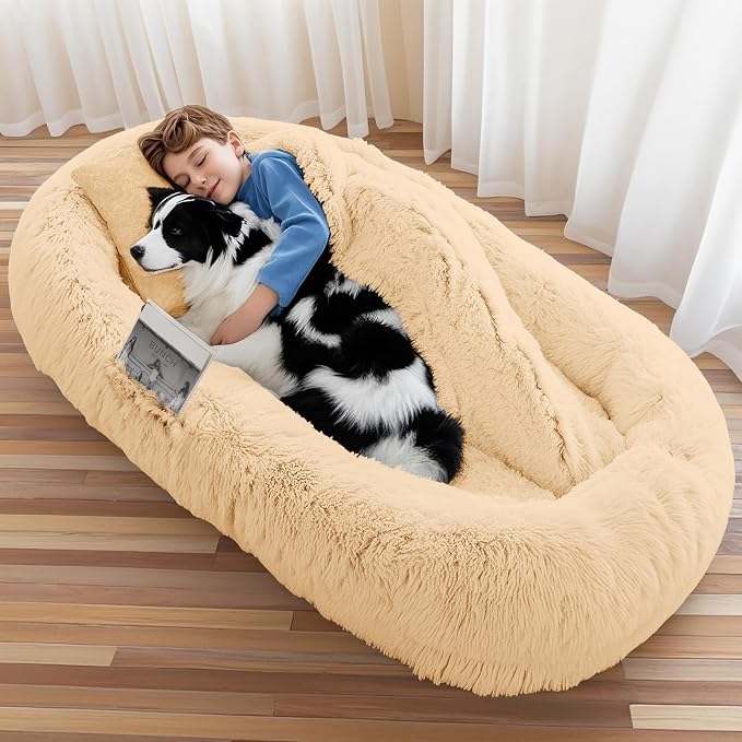 Human Dog Bed for Adults & Pets, Blanket & Strap, Orthopedic Washable Lounger by WROS