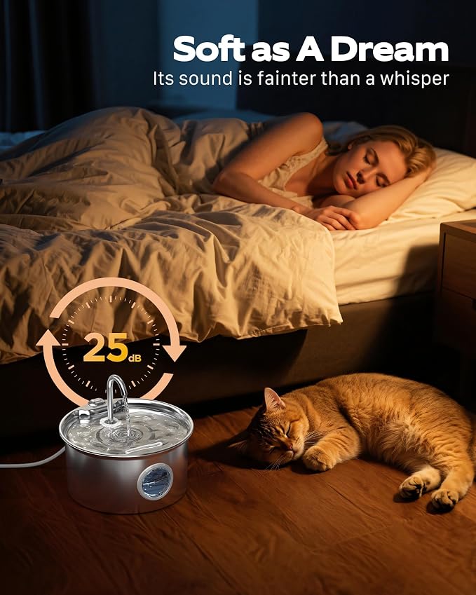 Pet Water Fountain Stainless Steel: Mental Cat Water Fountains - 88oz/2.6L - Image 6