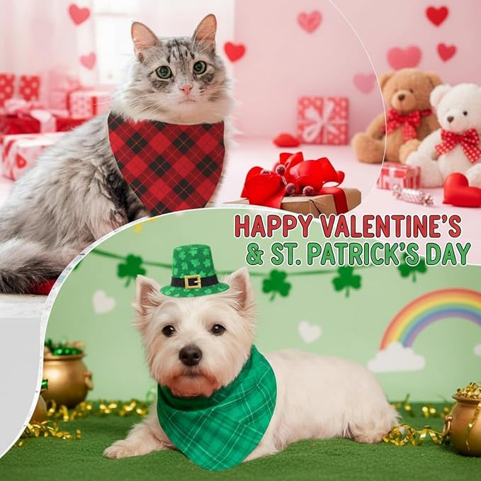 Weewooday 50 Pcs Valentine's & St. Patrick's Day Dog Bandanas Bulk Red & Green - Image 5