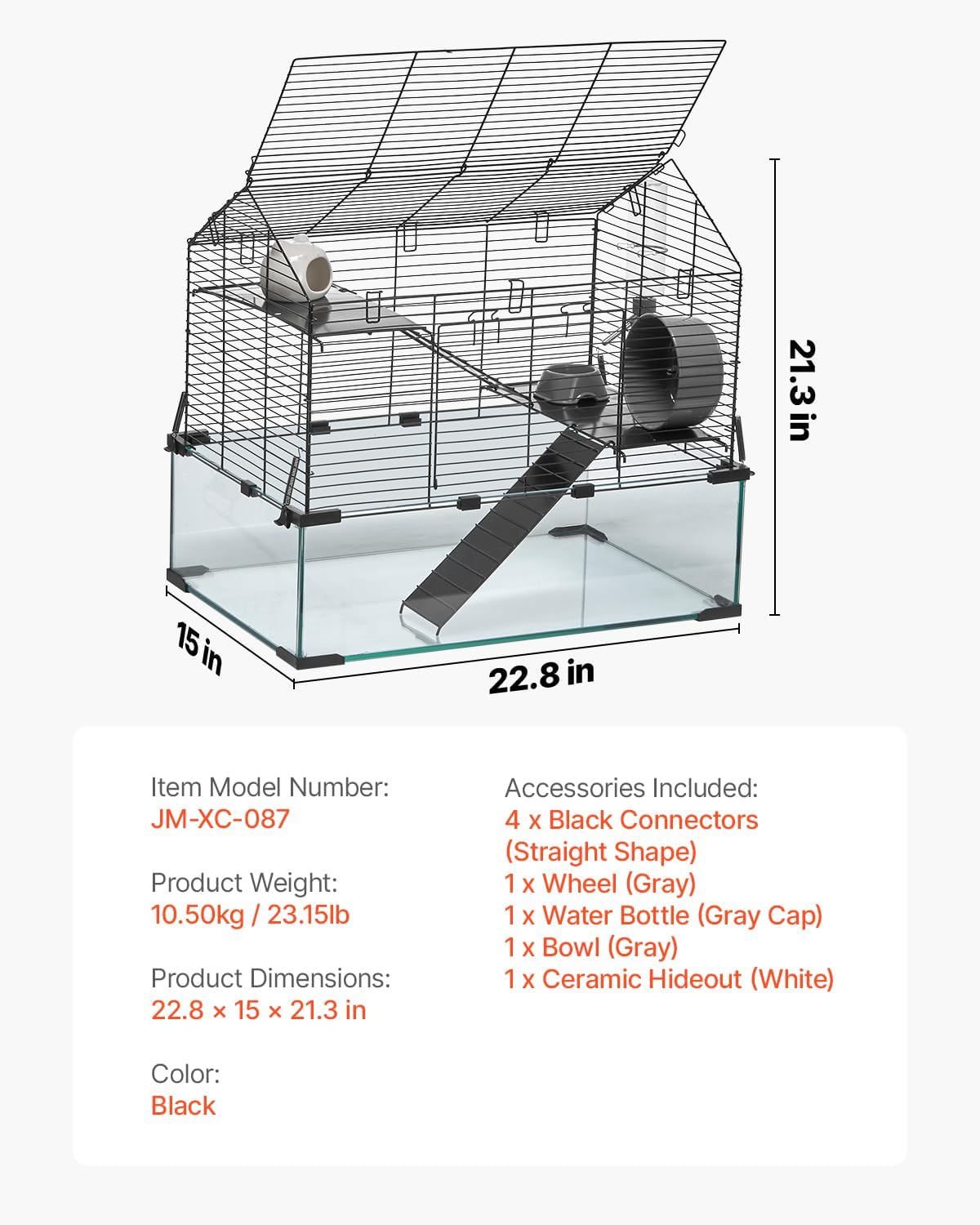 VEVOR Hamster Cage, 22.8 x 15 x 21.3 in - GlobalHabitat Supply