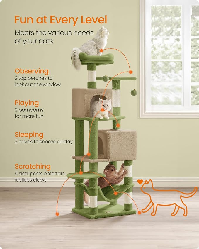 Feandrea Cat Tree, 59.5-Inch Tall Cat Tower, Plush Multi-Level Condo - Image 5