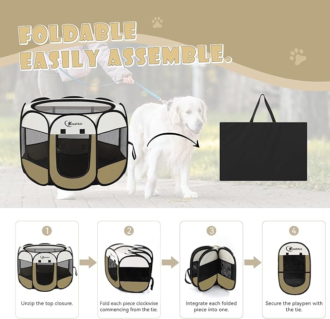 Dog Cat Playpen, Medium Puppy Pet Playpen, Dog Crate Tent Cage Indoor/Outdoor - Image 8