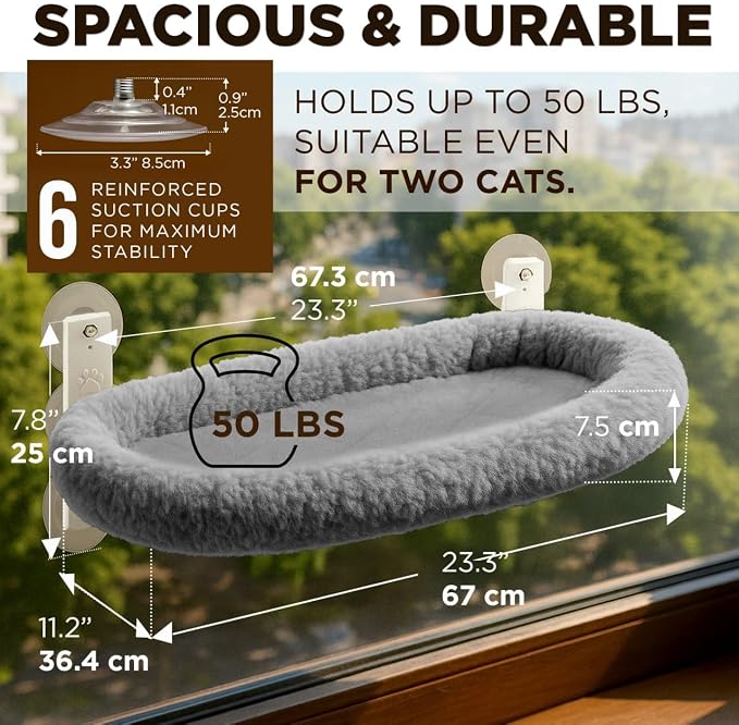 Cat Window Perch – Strong 6 Suction Cup Foldable Cat Hammock Bed - Image 2