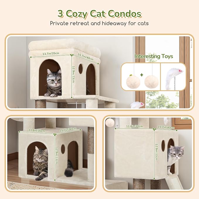 Globlazer Cat Tower for Multiple Indoor Cats, 52 inch Heavy Duty Cat Tree - Image 3