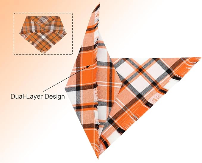 Fall Dog Bandanas, Autumn Halloween Orange Plaid Scarf, Triangle Holiday - Image 4