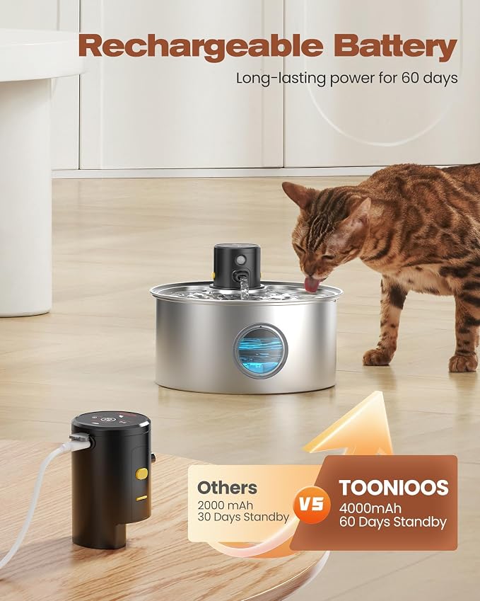 Cat Water Fountain Wireless Cordless: Cat Fountain Battery Operated - Image 4