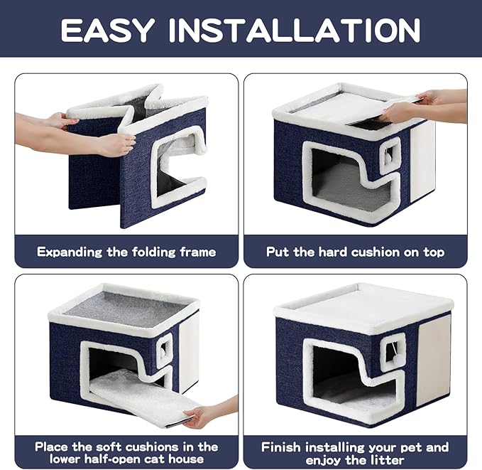 Cat Houses for Indoor Cats, Covered Cat Cave Bed - Image 6