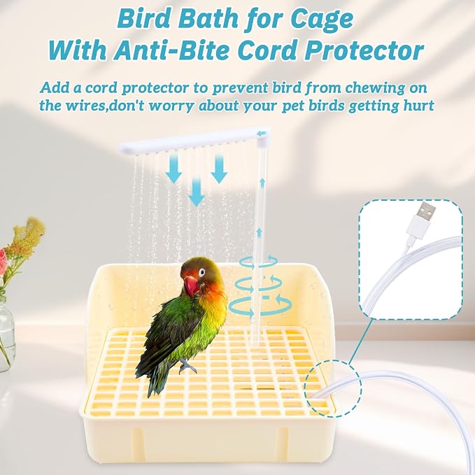 Automatic Bird Bath with Pump, Parrot Bathtub with Anti-Bite Cord Protector - Image 6