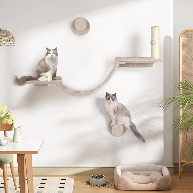 Cat Wall Shelves Climber Systems, Bridge Ladder, Wooden Platform and Hanging - Image 3
