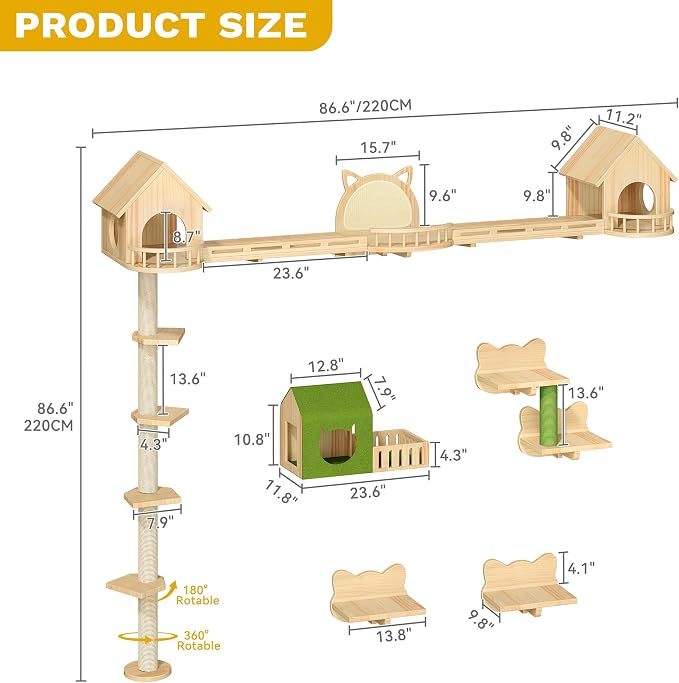 DWVO Solid Wood Cat Wall Shelves and Perches, Tall Floor to Ceiling Cat Tower w - Image 3