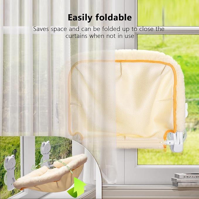Cat Window Perch Cordless, Foldable & Stable Cat Beds- Breathable Cat Window - Image 4