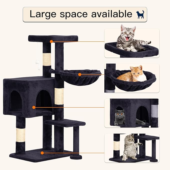 BestPet | 37" Cat Tree Tower | Dark Gray | Sturdy Multi-Level Cat Tree - Image 3