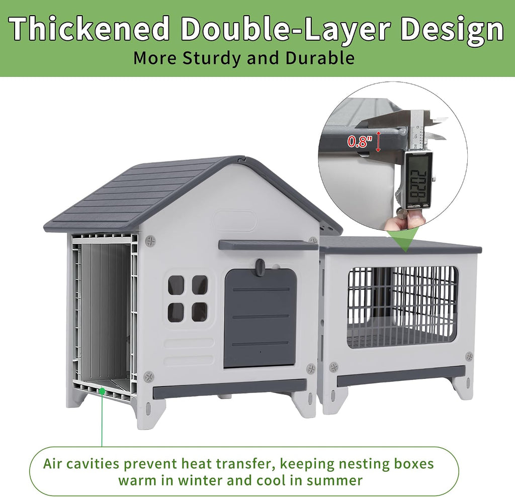 Plastic Rabbit Cage with Run and Leak-Proof Pull-Out Tray - GlobalHabitat Supply