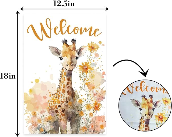 Giraffe Welcome Garden Flag, Welcome Spring Cute Giraffe Garden Flag, Pet Wild - Image 2