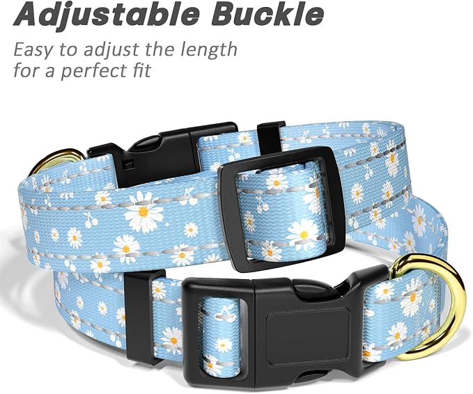 Reflective Dog Collar for Small Dogs, Cute Daisy Theme Adjustable Heavy-Duty - Image 6