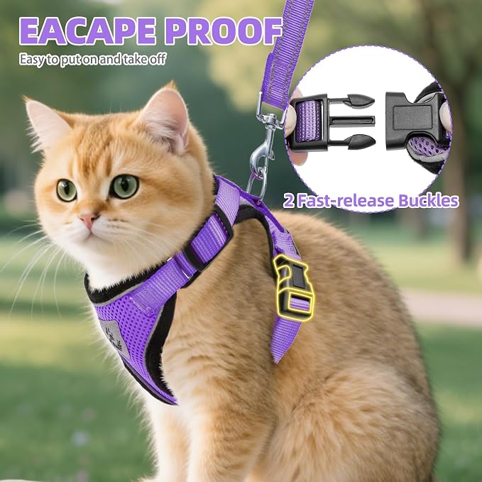 PUPTECK Cat Harness and Leash Set Escape Proof Reflective Cat Walking Harness - Image 4