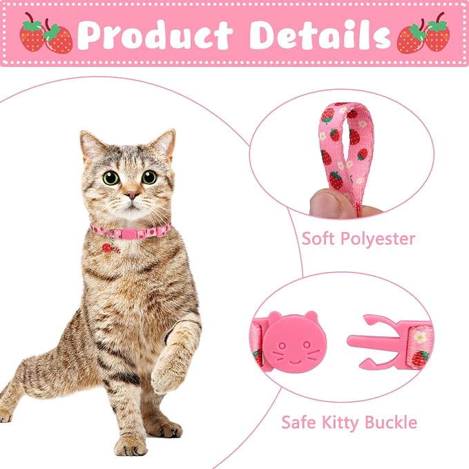 Breakaway Cat Collars with Bell & Cute Pendants, 3 Pack Safety Buckle Kitten - Image 4