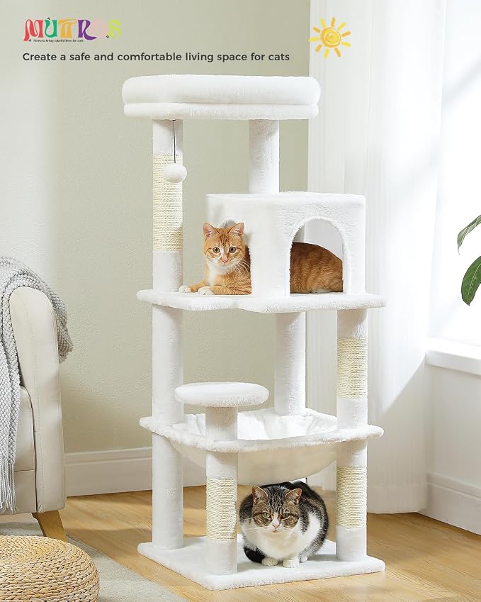 White Cat Tree for Indoor Cats, 45.7" Multi-Level Cat Tower - Image 6
