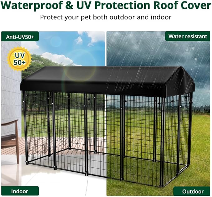Dog Kennel Outside with Roof, Heavty Duty Welded Dog Crate Playpen with - Image 3