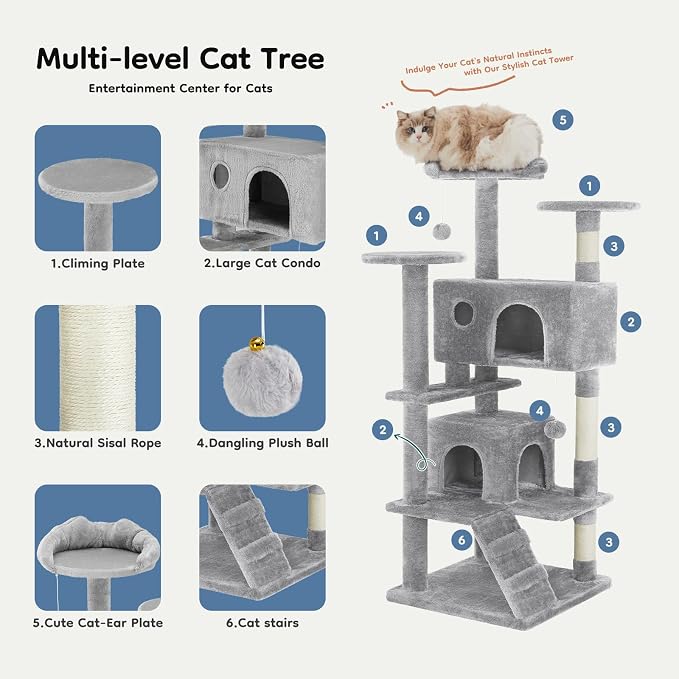 DUMOS 54-inch Indoor Cat Tree Tower –Multi-Level Pet House - Image 4