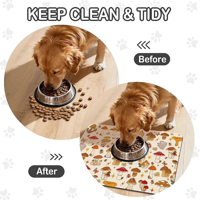 Dog Food Mat for Pet Cat Food Mat, Mushroom Absorbent Quick Dry Dog Bowl Mats - Image 3