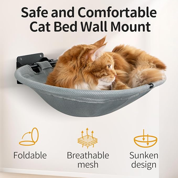 Wall Mounted Cat Hammock, Foldable Cat Bed - Image 2