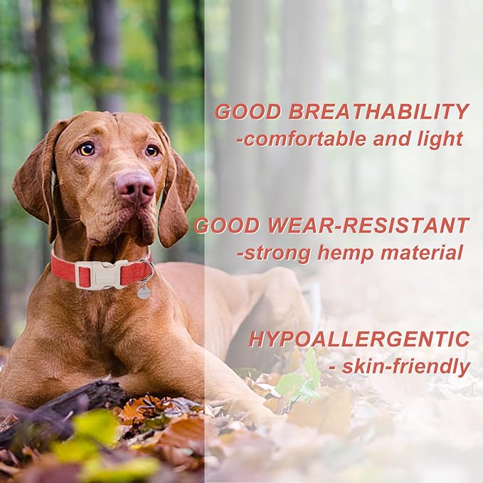 DOGWONG Cotton Hemp Dog Collar, Heavy-Duty Orange Dog Collar Adjustable Soft - Image 4