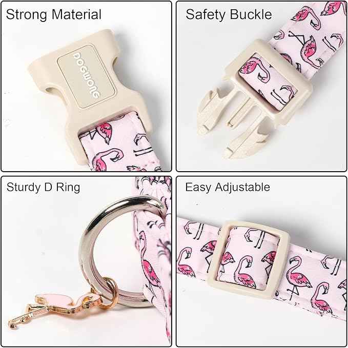 DOGWONG Cute Pet Dog Collar Pink Flamingos Cotton Dog Collar- Soft Girl Puppy