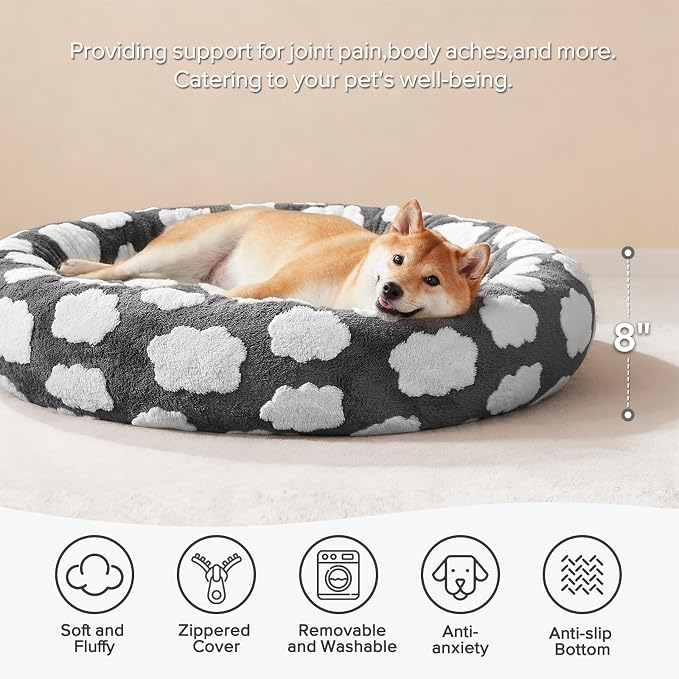 JOEJOY Donut Dog Bed Medium Size Dog, Cute Round Calming Pet Bed - Image 2