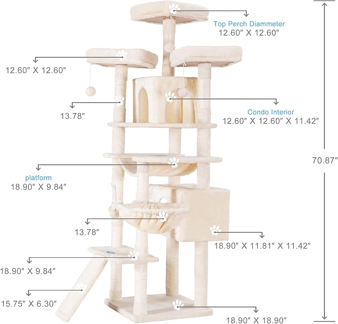 Hey-brother Cat Tree, 71 inches XL Large Cat Tower - Image 3