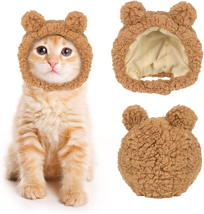 JOICEE Cute Cat Costume Warm Bear Hat Adjustable Soft Small Pet Headwear by JOICEE